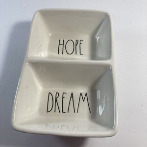 Rae Dunn By Magenta "Hope/DREAM" Ivory Divided Decorative Serving Dish/Dip 8in